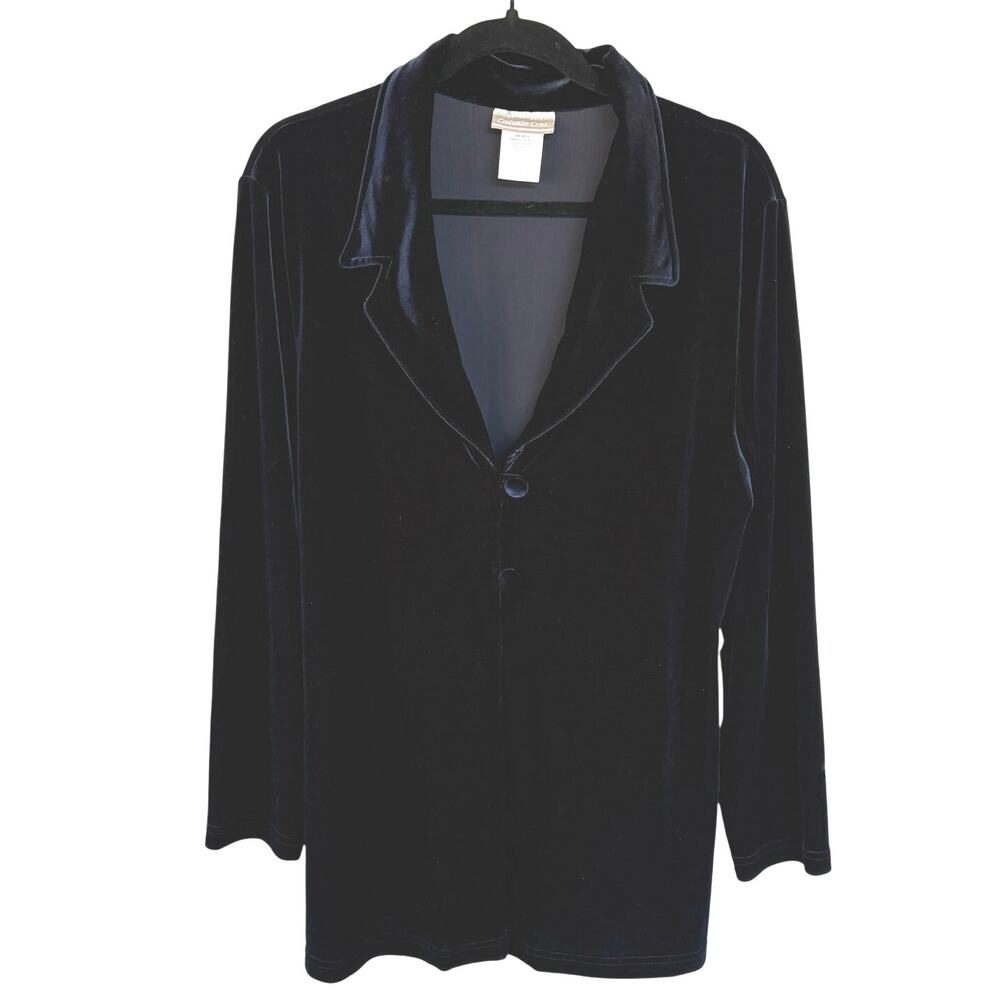 Vintage Navy Blue Velvet Blouse Witchy Flowy Corporate Goth Whimsygoth Size 12